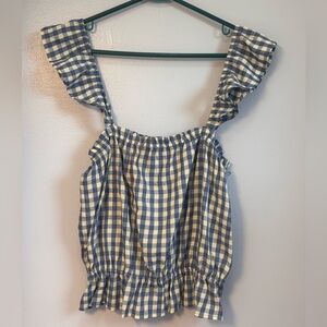 Indigo Rising Blue and Cream Gingham Ruffled Tank Top. Sz S. NWT